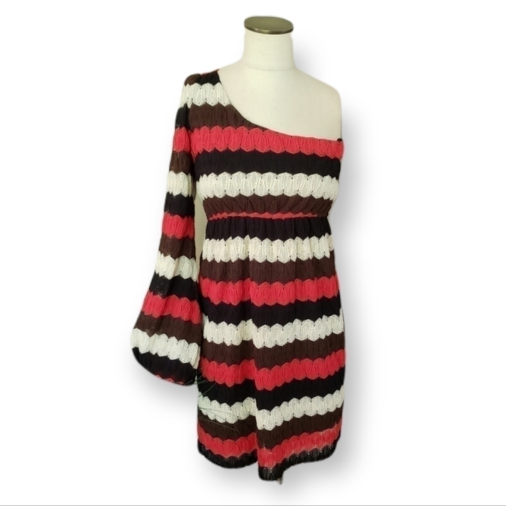 Judith March | L one shoulder knit dress stripe party boho